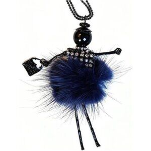 Crystal Paris Doll Necklace Handmade Cute Blue Dress Long Chain Pendant
